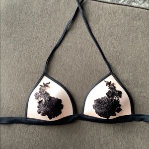 Black and Pink Floral Bikini Top